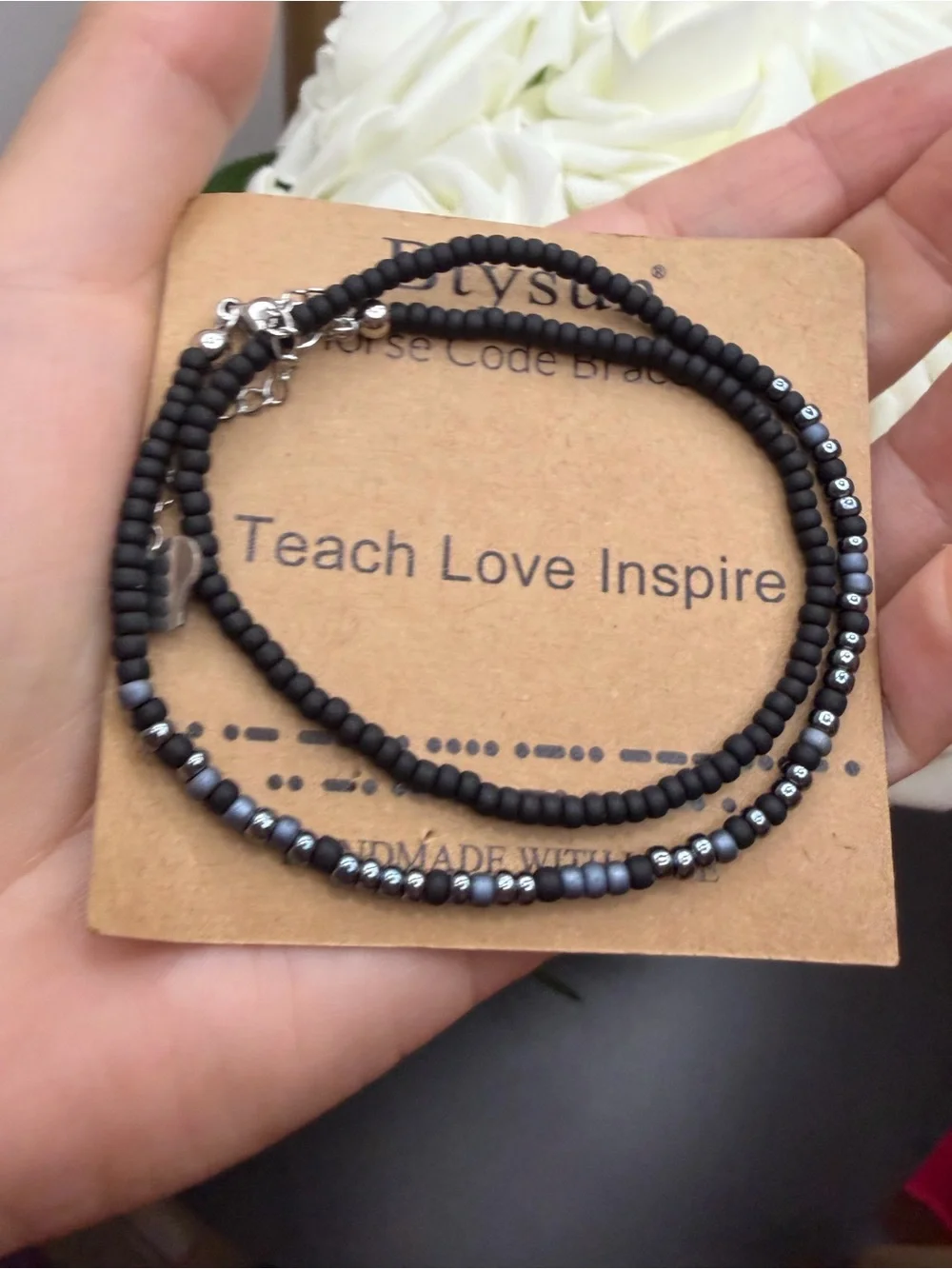 Beach Love Inspired Black Beaded bracelet with Heart Charm